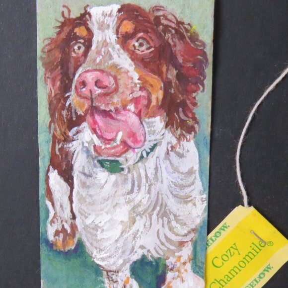 Original Art Hand Painted Tea Bag Art, Spaniel Dog, Artist Signed B. Vens - Picture 3 of 8